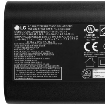 Charger LG Gram 15Z95P-P.AAB8U1 15Z95P-P.AAS5U1 65w